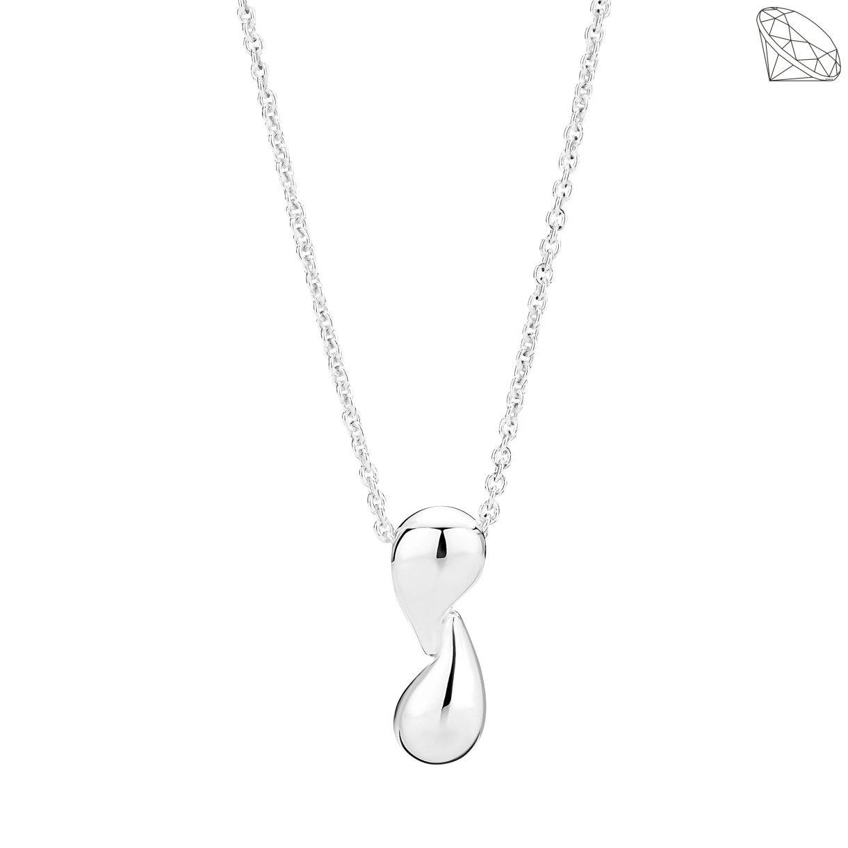 Sølv Collier vedhæng dobbelt dråbe i poleret sølv på kæde 45-48cm - 925