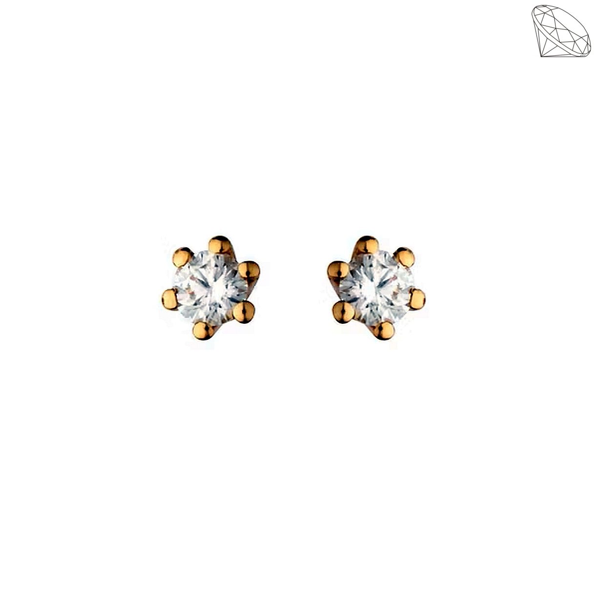 Ørestik 14 karat rødguld 6 greb 0,10ct WSI diamant