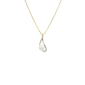 Vedhng 8 karat 2 farvet guld med cirkonia i slvforgyldt kde 42 + 3 cm