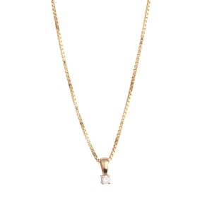 14 karat guld vedhng 4 greb med diamant 0,09ct W/SI med forgyldt slvkde 42 + 3 cm