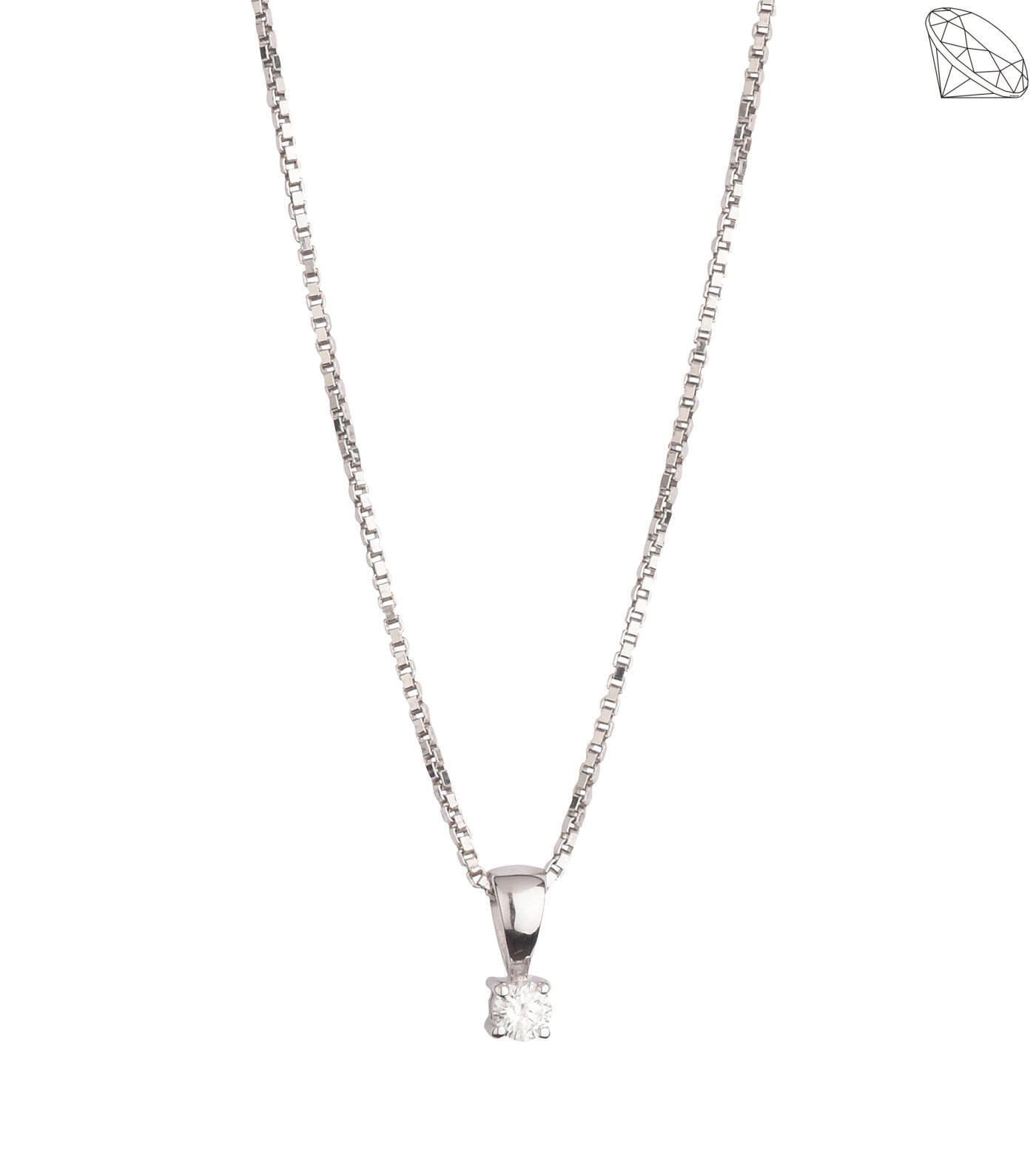 14 karat hvidguld vedhng 4 greb med diamant 0,20ct W/SI med slv rhodineret kde 42 + 3 cm