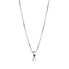 14 karat hvidguld vedhng 4 greb med diamant 0,20ct W/SI med slv rhodineret kde 42 + 3 cm