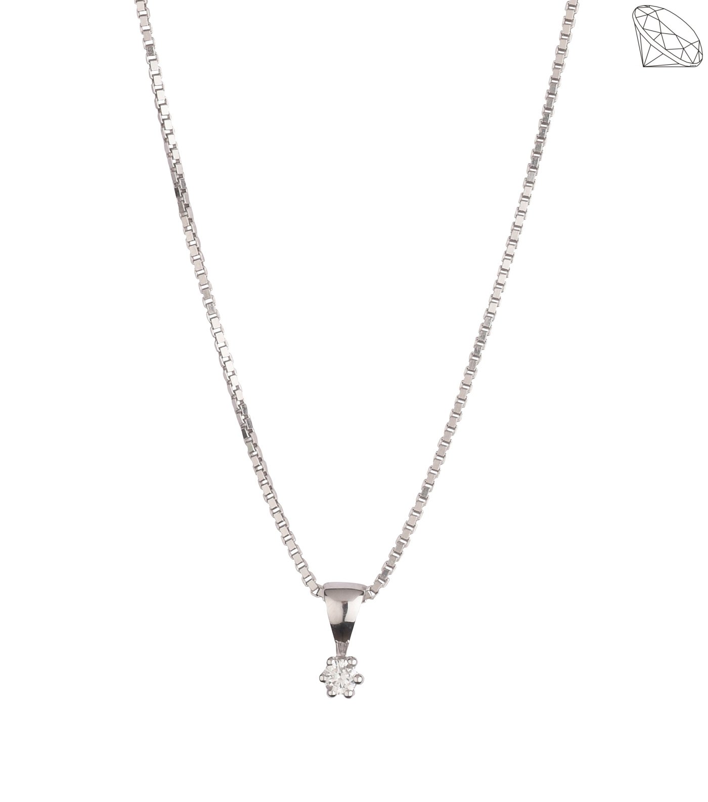 14 karat hvidguld vedhng 6 greb med diamant 0,05ct W/SI med slv rhodineret kde 42 + 3 cm