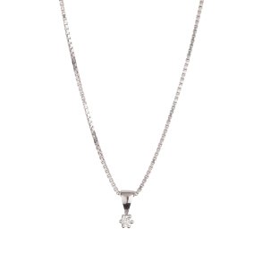 14 karat hvidguld vedhng 6 greb med diamant 0,05ct W/SI med slv rhodineret kde 42 + 3 cm