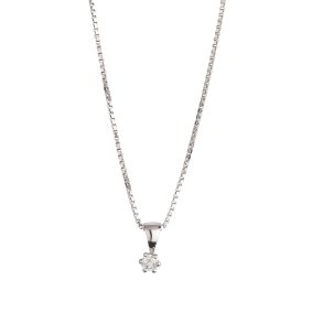 14 karat hvidguld vedhng 6 greb med diamant 0,10ct W/SI med slv rhodineret kde 42 + 3 cm