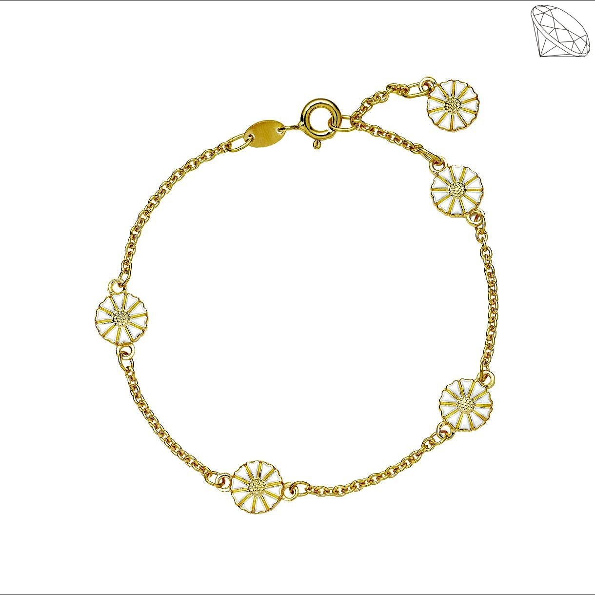 MARGUERIT ARMBÅND 5X7,5MM 24 KT FORGYLDT HVID EMALJE 17-19CM 925