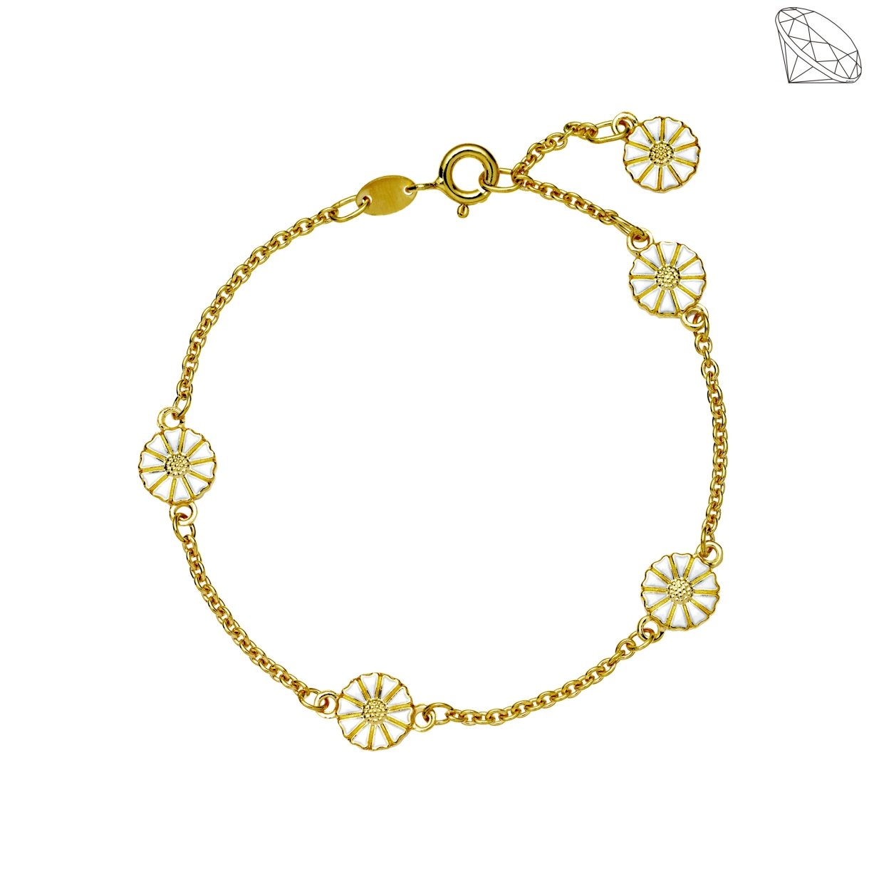 MARGUERIT ARMBND 5X7,5MM 24 KT FORGYLDT HVID EMALJE 17-19CM 925