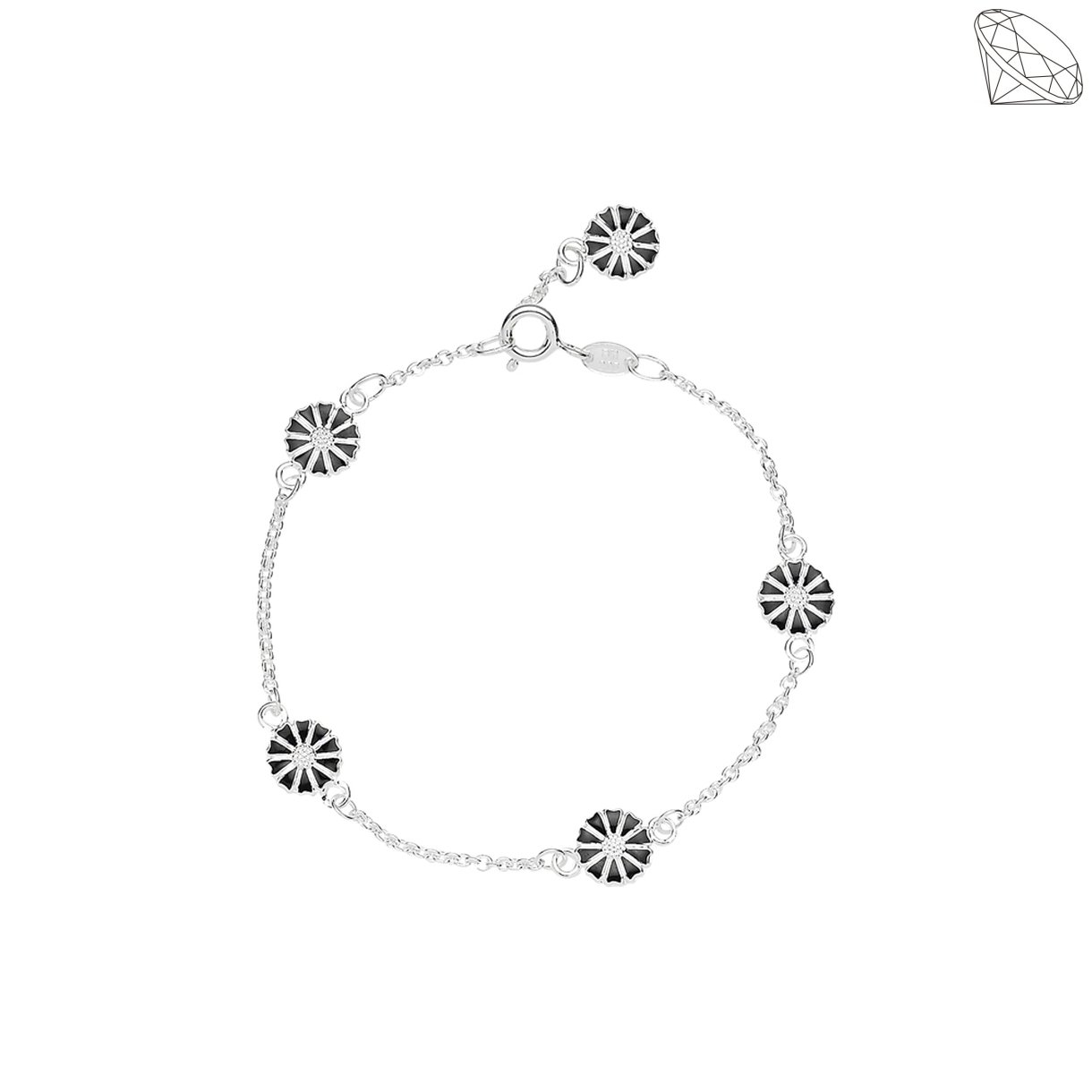 MARGUERIT ARMBND MED 5X7,5MM MARG. SORT EMALJE 17-19 CM 925