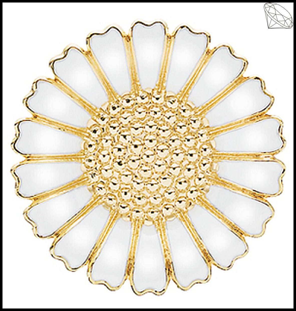 Marguerit broche 43mm 24kt forgyldt slv med hvid emalje