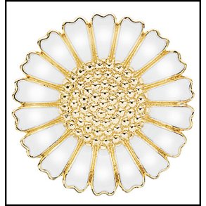 Marguerit broche 43mm 24kt forgyldt slv med hvid emalje