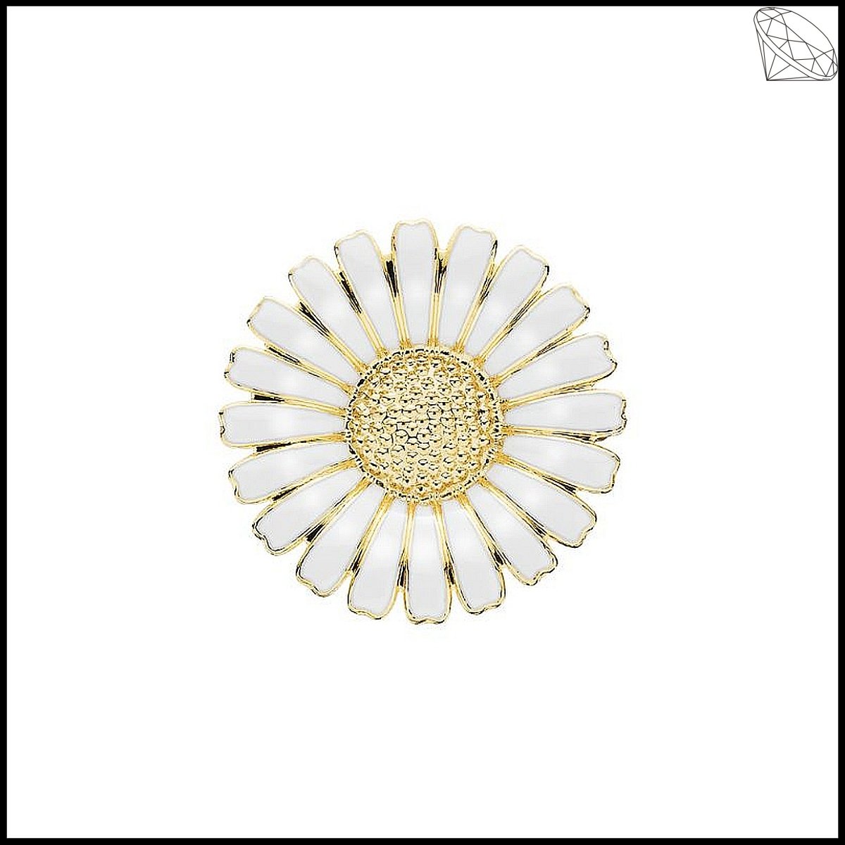 Marguerit Broche 36mm 24kt forgyldt slv med hvid emalje