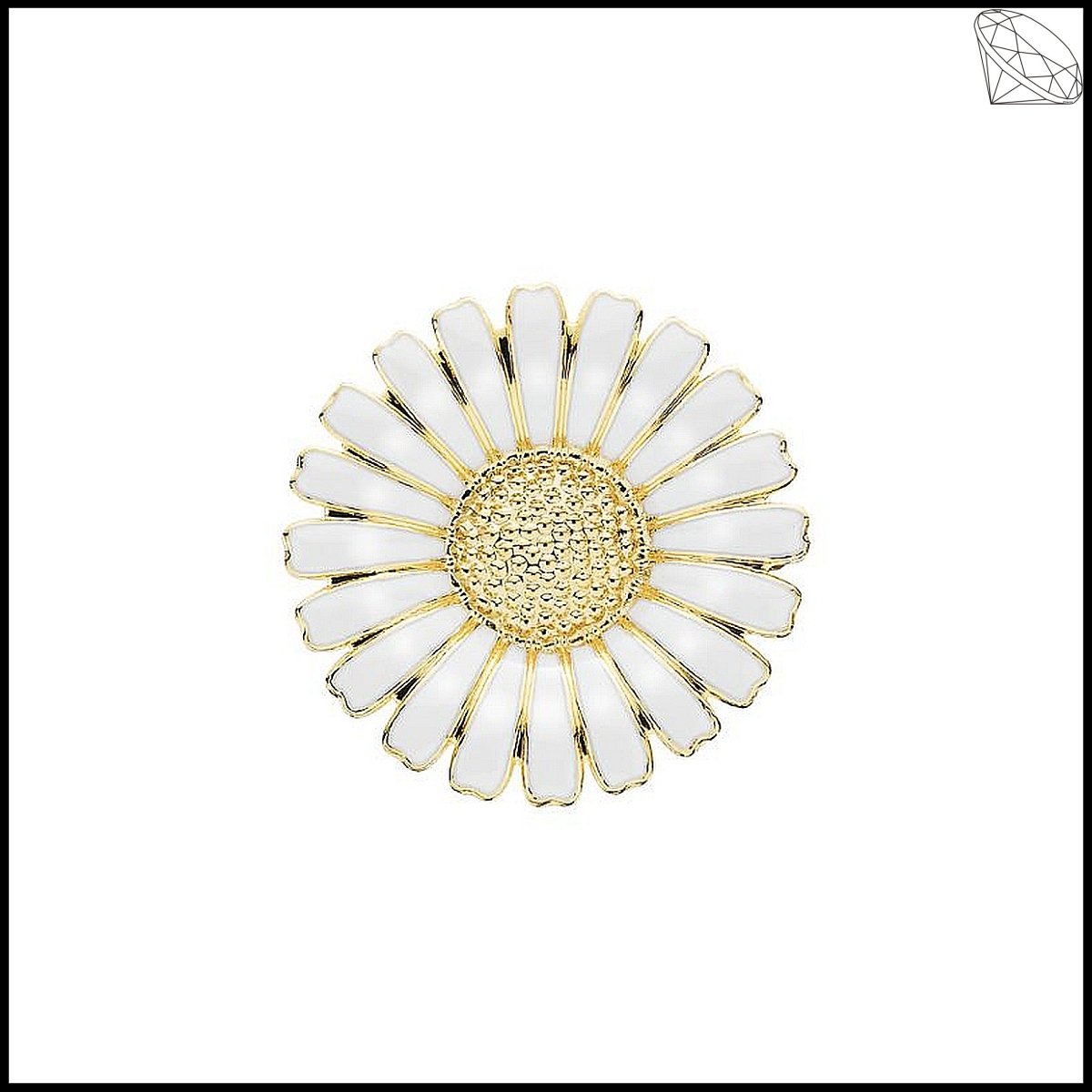 Marguerit Broche 36mm 24kt forgyldt slv med hvid emalje