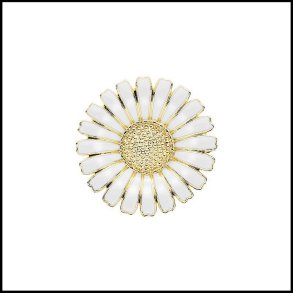 Marguerit Broche 25mm 24kt forgyldt slv med hvid emalje
