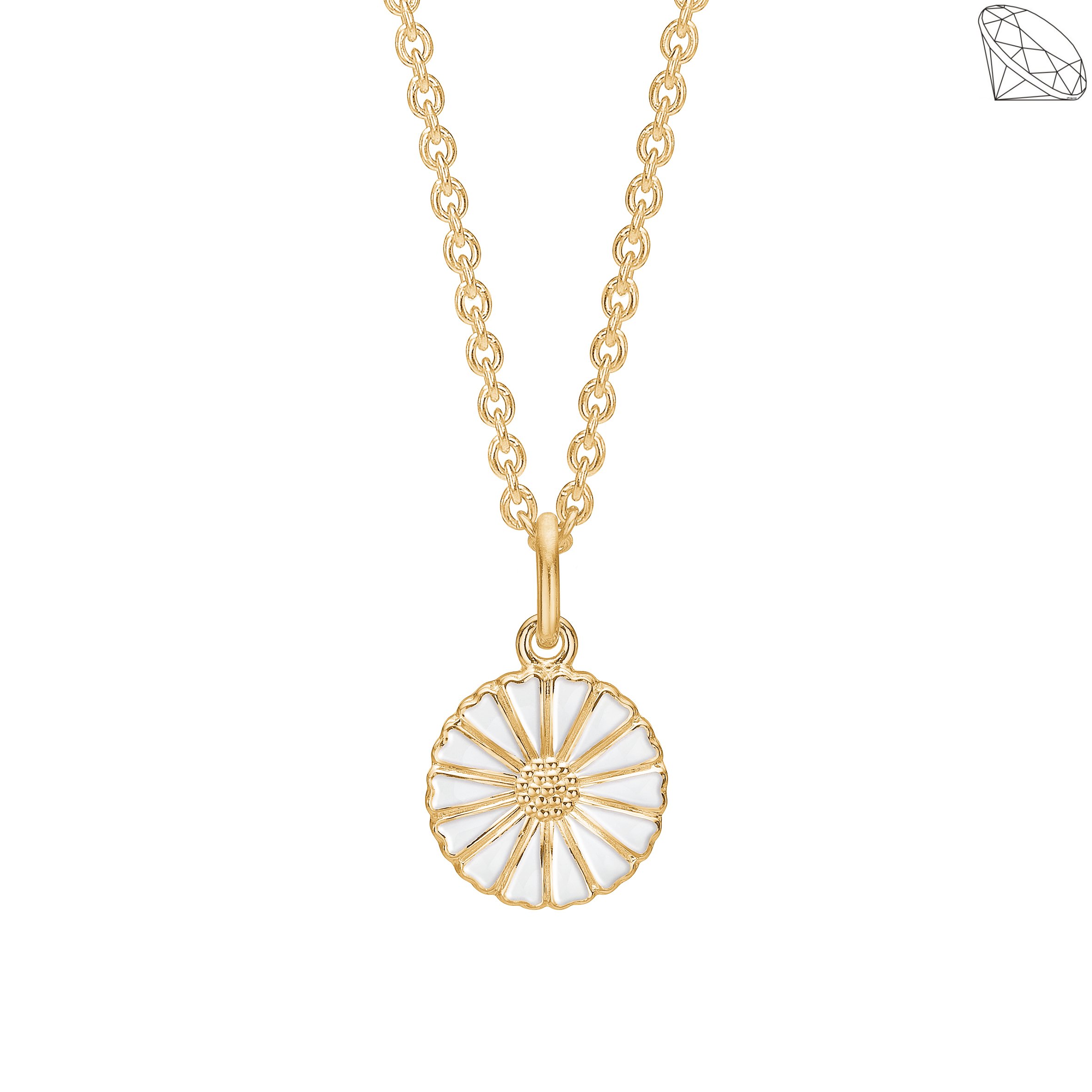 MARGUERIT COLLIER 1X11 MM 24KT FORGYLDT HVID EMALJE 45-48 CM - 925