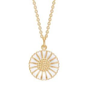 MARGUERIT COLLIER 1X18 MM 24KT FORGYLDT HVID EMALJE 45-48 CM - 925