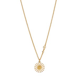 Marguerit collier 1x5 + 1x18 mm 1 zirkonia 24 kt forgyldt slv med hvid emalje - kde 45-48 cm