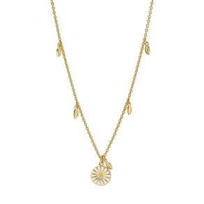 MARGUERIT COLLIER 11 MM MED BLADE 24 KT FORGYLDT HVID EMALJE 45-48 CM 925