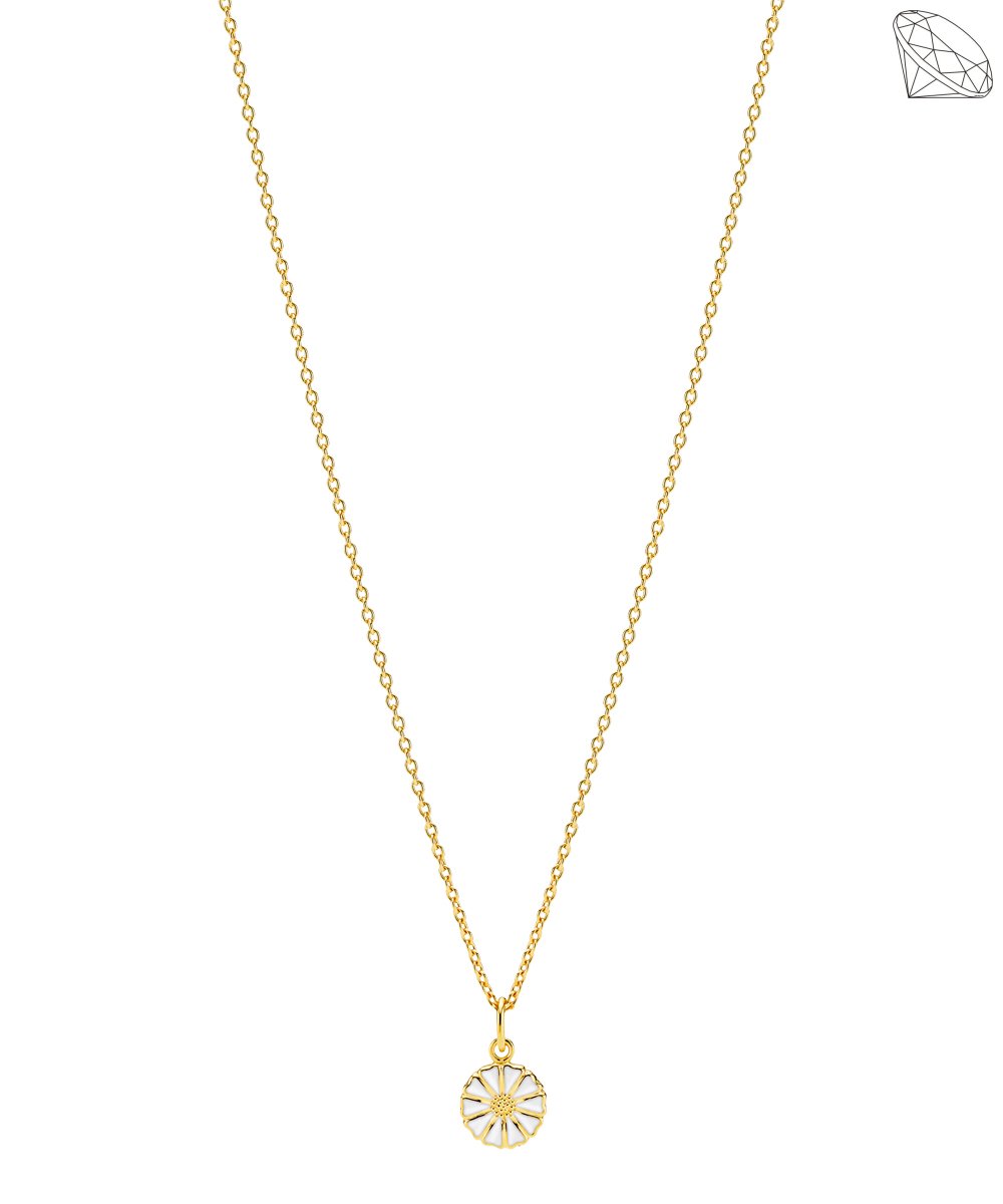 MARGUERIT COLLIER 9 MM 24 KT FORGYLDT HVID EMALJE 36-38 CM 925