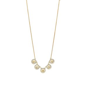 Marguerit collier med 5x11mm 24 kt forgyldt 42-45cm hvid emalje 925