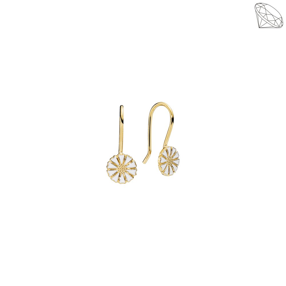 Marguerit rebjle 7,5mm 24kt forgyldt slv med hvid emalje