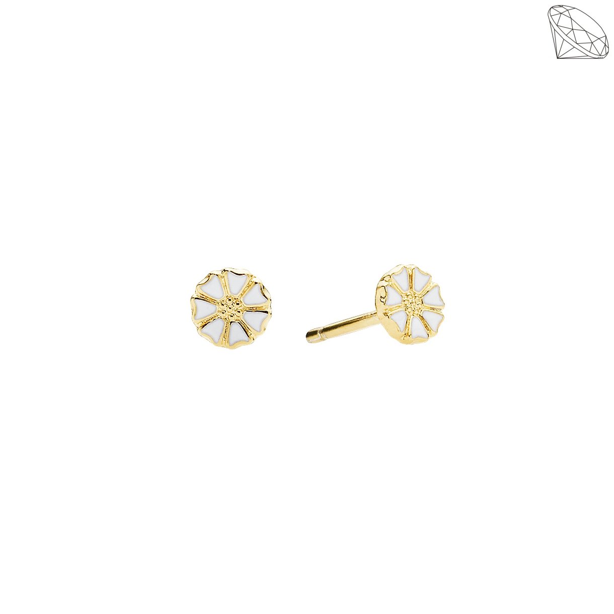 Marguerit restik mikro 5mm 24kt forgyldt slv med hvid emalje