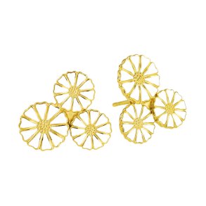 Marguerit restik 2x7,5 og 1x9,5mm blomster 24kt forgyldt slv med hvid emalje