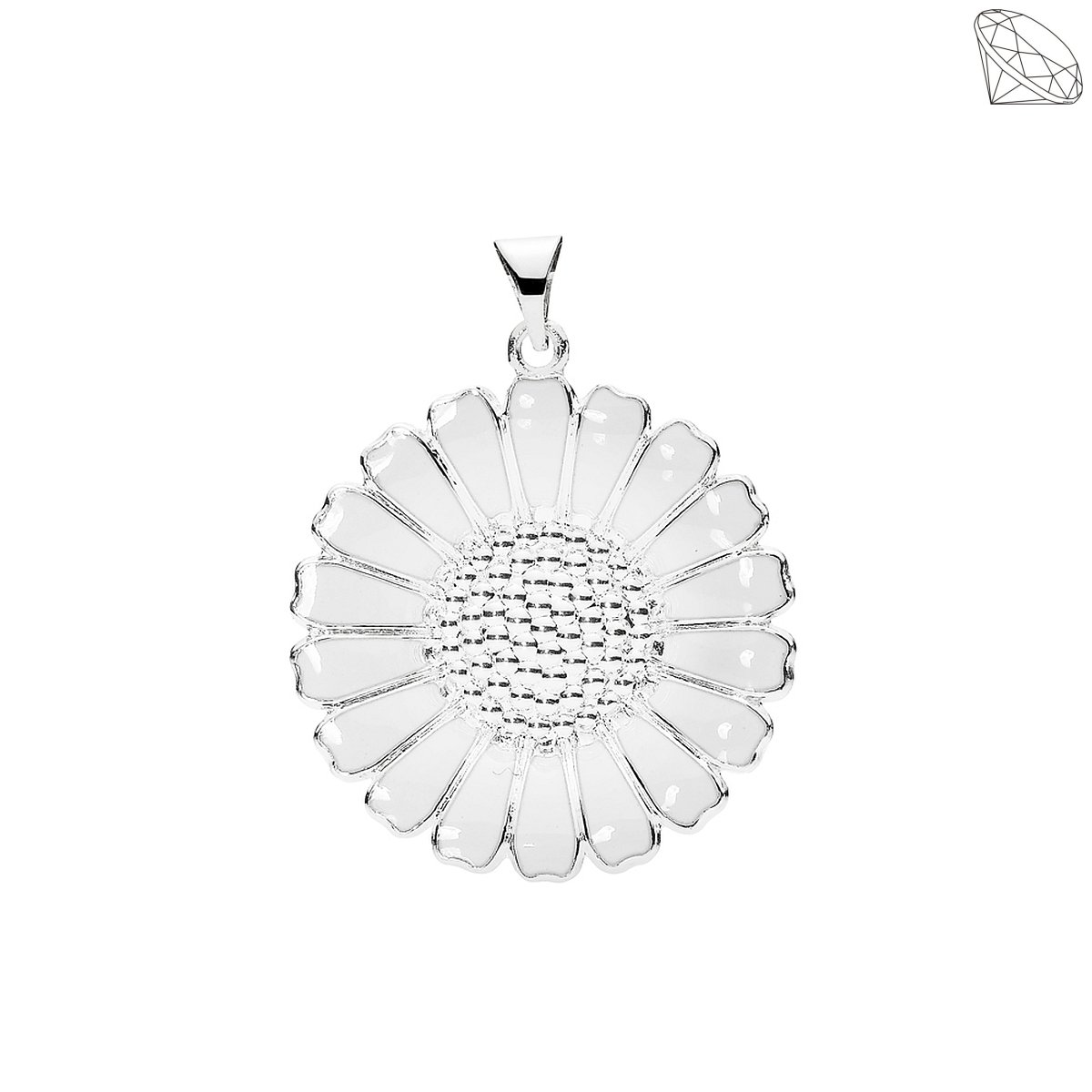 Marguerit Vedhng 25mm slv med hvid emalje