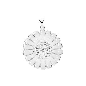 Marguerit Vedhng 25mm slv med hvid emalje