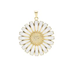 Marguerit vedhng 11mm 24kt forgyldt slv med hvid emalje