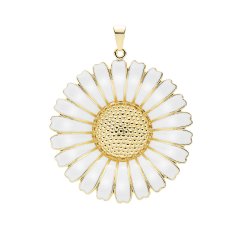 Marguerit vedhng 11mm 24kt forgyldt slv med hvid emalje