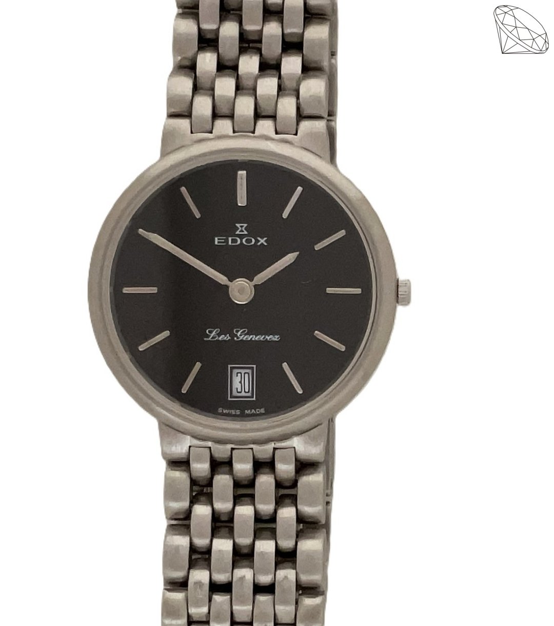 Edox LES GENEVEX Swiss Made Dame ur med sort urskive i finpudset stål
