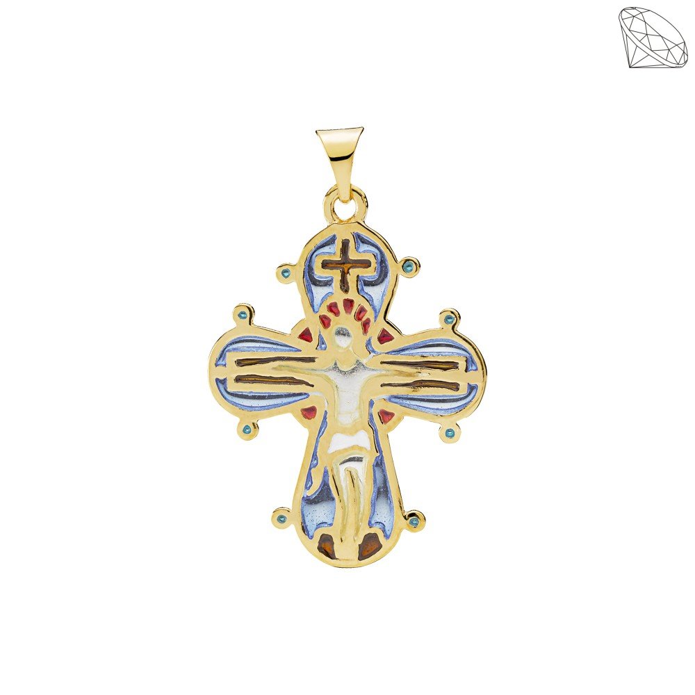 Dagmarkors bent flere farvet transparent emalje 24x20 mm forgyldt slv 925