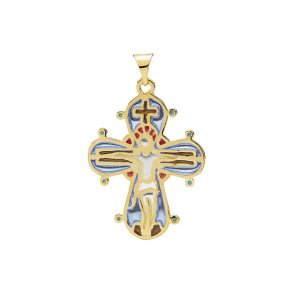 Dagmarkors bent flere farvet transparent emalje 24x20 mm forgyldt slv 925