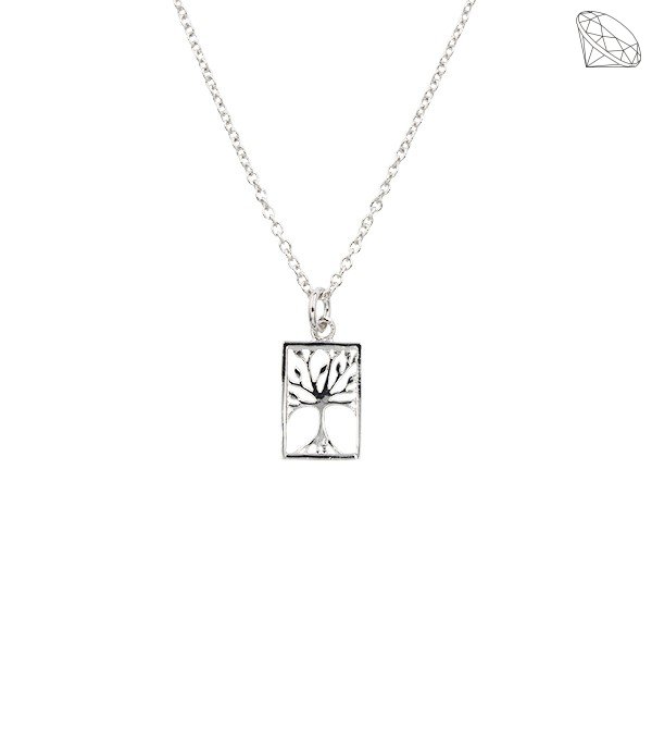Vedhæng rhodineret sølv - Livets træ - firkantet med kæde (lille)