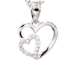 Hjerte vedhng slv rhodineret zirkonia med kde