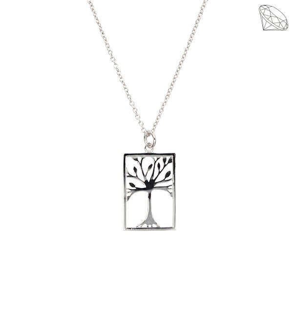 Livets tr Vedhng slv rhodineret firkantet H: 28mm x B: 16mm p halskde